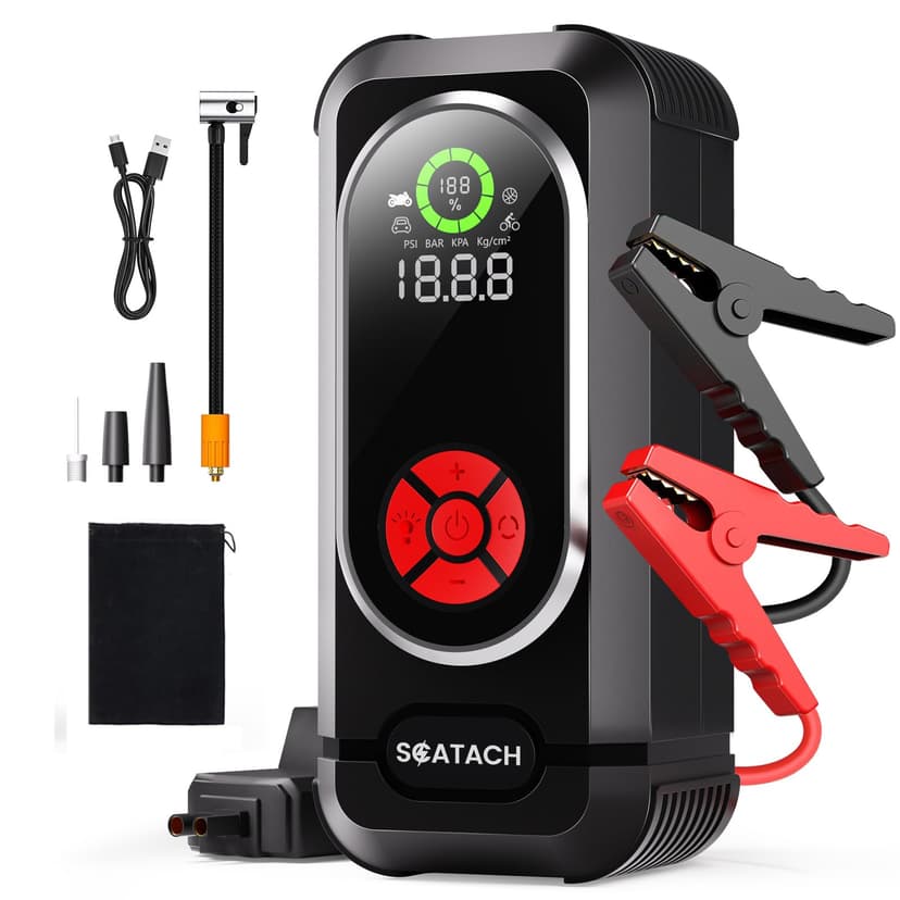 8000A Jump Starter with Air Compressor, 10-in-1 Car Battery Jump Starter Portable (10.0 Gas/10.0L Diesel), 150 PSI 12V Jump Box with Jumper Cables, LED Light, LED Display