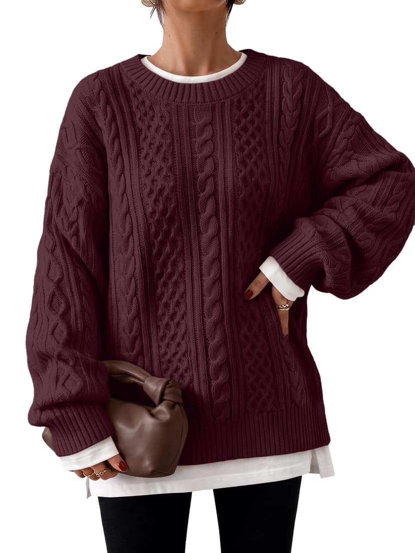Trendy Queen Womens Oversized Cable Knit Chunky Fall Pullover Sweaters 2026 | Crewneck Cozy Warm Winter Clothes, Cute Y2K Holiday Outfits, Casual Fashion Clothing, Loose Fit Dressy Long Sleeve Tunic T