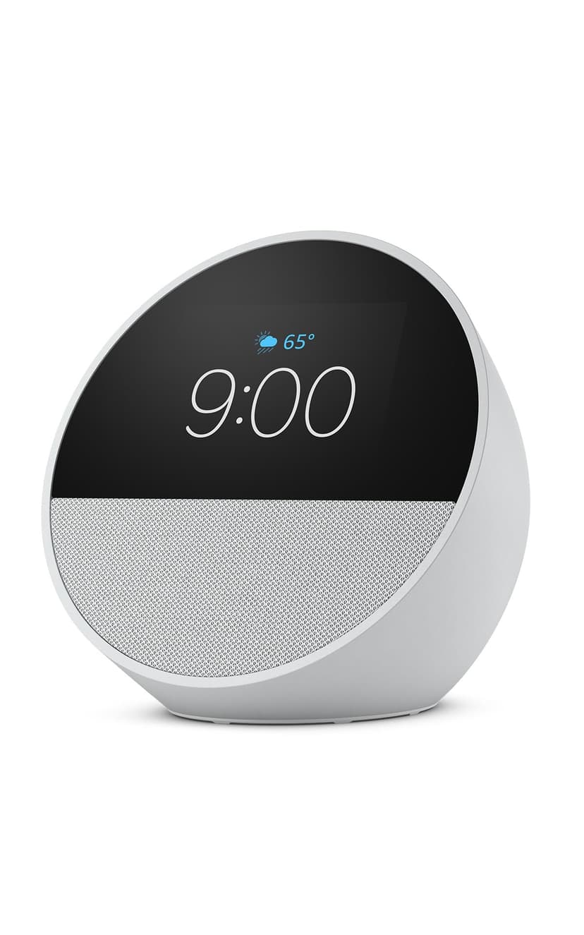 Amazon Echo Spot (newest model), Great for nightstands, offices and kitchens, Smart alarm clock, Designed for Alexa+, Glacier White