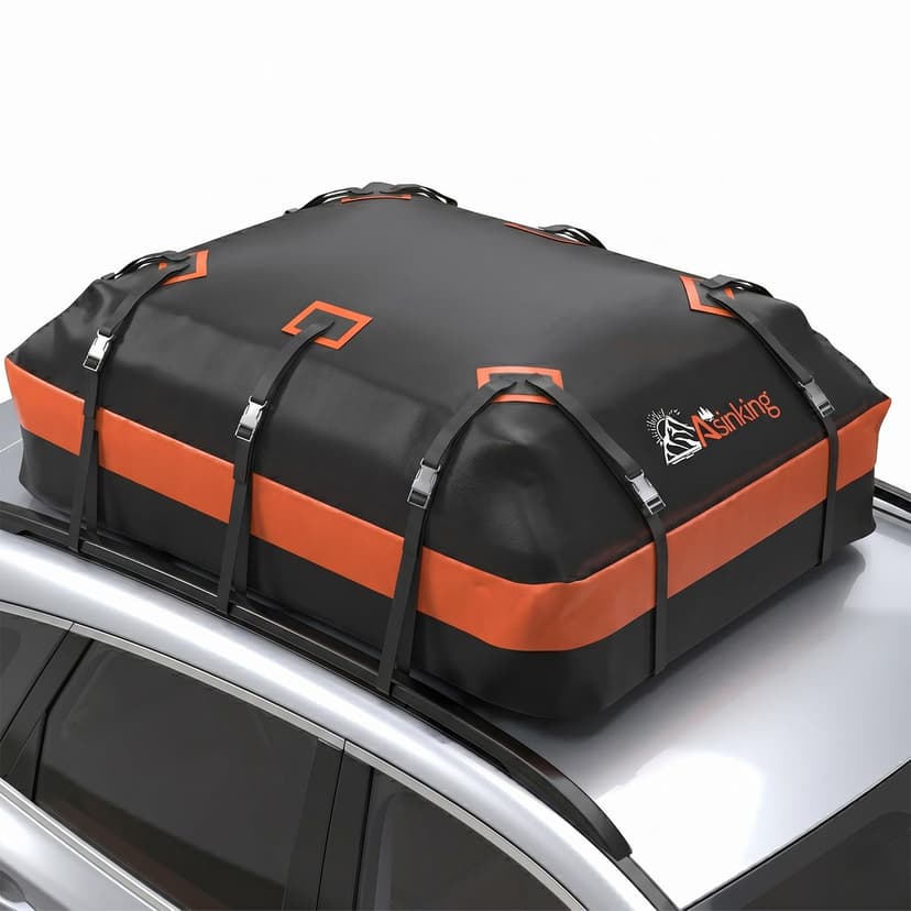 Asinking Car Roof Bag Rooftop top Cargo Carrier Bag 15 Cubic feet Waterproof for All Cars with/Without Rack, Includes Anti-Slip Mat, 10 Reinforced Straps, 6 Door Hooks, Luggage Lock