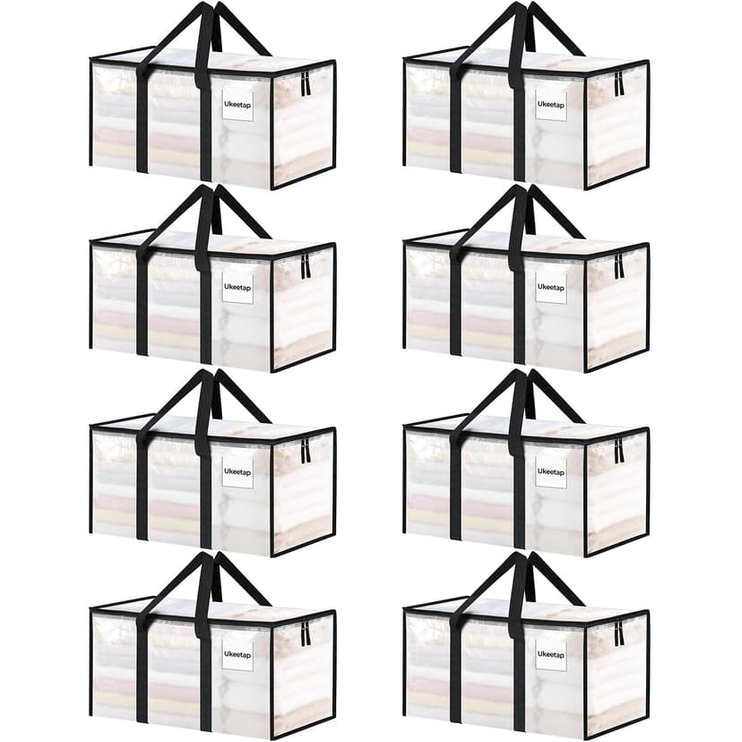 8 Pack Extra Large Heavy Duty Moving Bags, Clear Storage Bins with Lids, Reinforced Handles & Heavy-Duty Zippers Moving Boxes Storage Bags Totes for Clothes Packing, Dorms, College Supplies, Clear