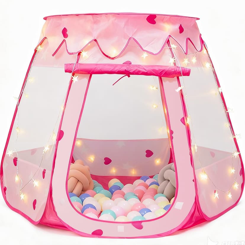 Crayline Pop Up Princess Tent with Star Light, Toys for Year Old Girl Birthday Gift, Girl Toys, Ball Pit for Girl Gift, Easy to Pop Up and Assemble(Pink)