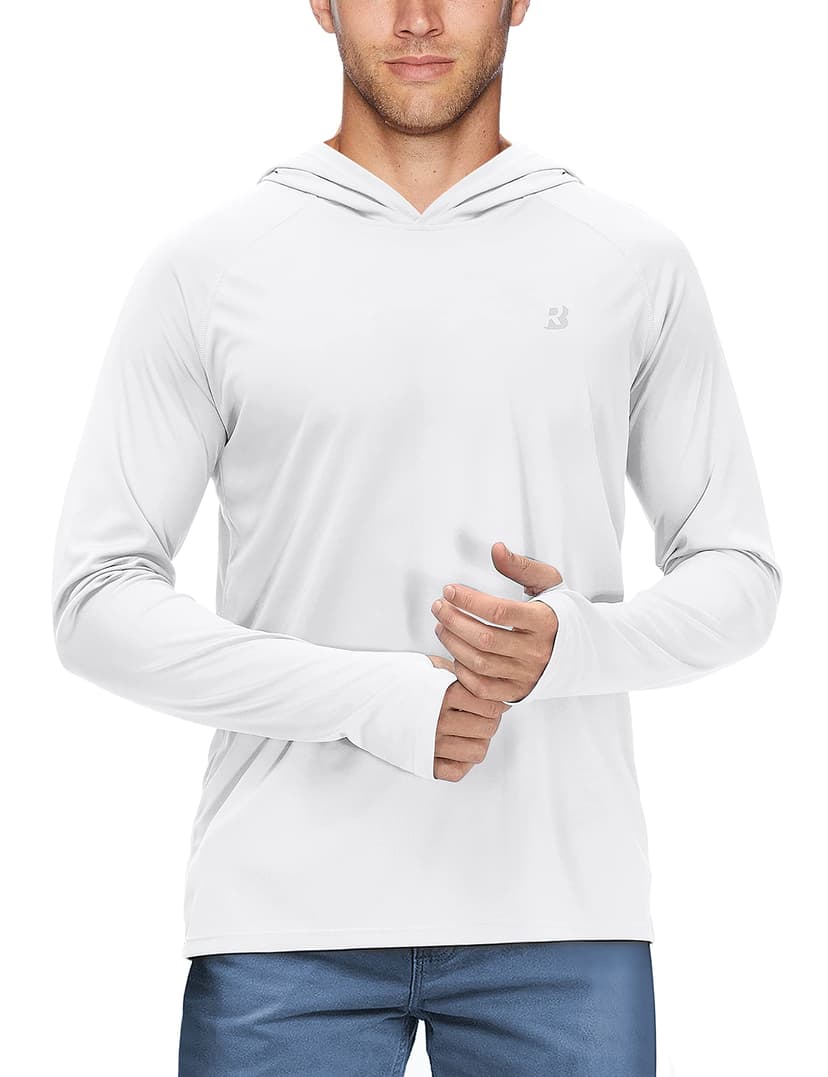 Roadbox UPF 50+ Fishing Shirts for Men, Long Sleeve UV Sun Protection Hoodie, Outdoor Hiking Running Swimming Rash Guard