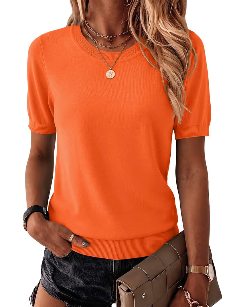 Zeagoo Womens Summer Short Sleeve Tops Crew Neck Lightweight Pullover Sweaters Loose Dressy Casual Blouse Basic Clothes