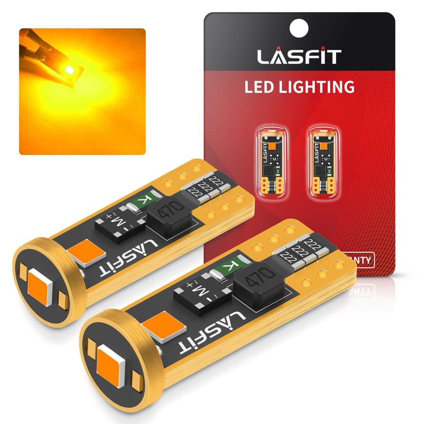 LASFIT 194 168 T10 2825 W5W LED Bulb Canbus Error Free, Non-Polarity 400LM Extremely Bright for Side Marker Map Doors, 12-24V, Amber Yellow, Pack of 2