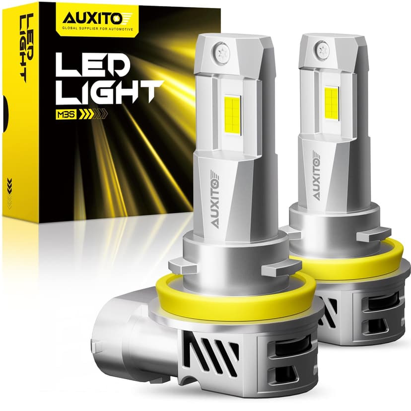 AUXITO H11 H8 H9 Bulbs, 40000LM 1000% Brighter 6500K Cool White Light with Fan, 1:1 Mini Halogen Size, 30 Years Lifespan, CANbus Ready No Flicker, Pack of 2