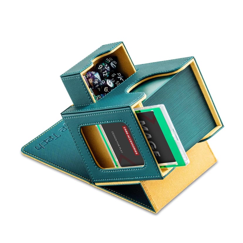 Mage Tech Card Deck Box for MTG Commander - Patented Design, Commander Display, As Deck Holder, Fits 100 Double-Sleeved Cards, Include 35pt Card Brick & Dice Tray (8. Home)