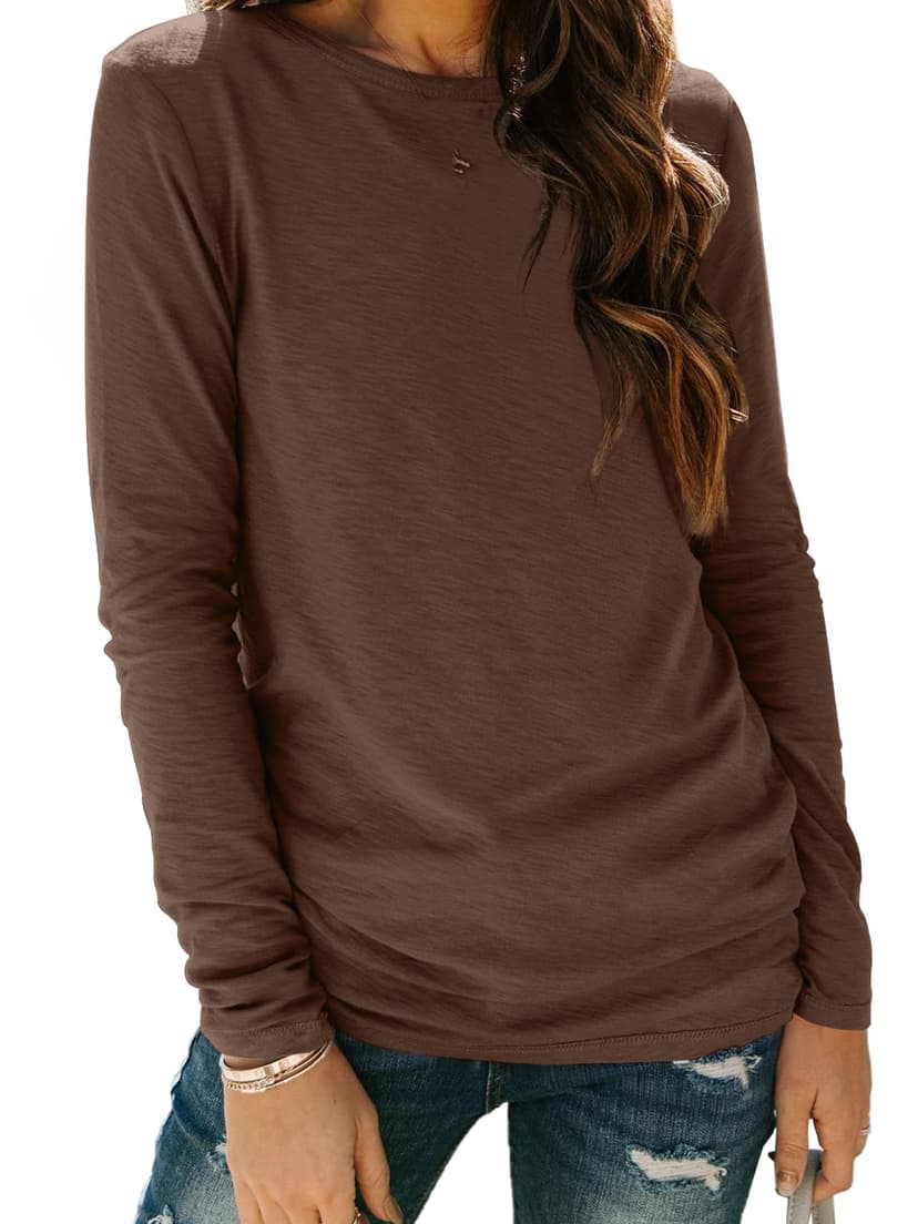 AUTOMET Women's Long Sleeve Crewneck Shirts Casual Basic Tops | Fall Winter, Travel Outfits, Airport Ready, Teacher Shirts, Basic Tops, Soft Breathable, Work Tops, Solo or Layered