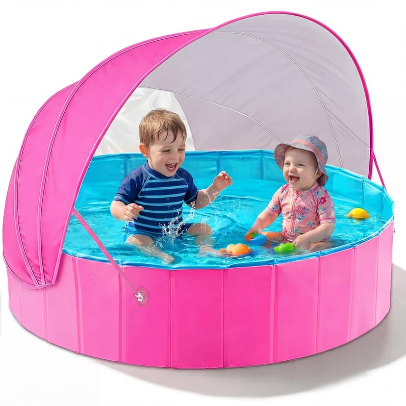 Jasonwell Kiddie Baby Pool with Canopy - Foldable Infant Toddler Kids Pool with Shade Baby Beach Essentials Tent Swimming Wading Pools for Toddlers 1-3 + Kids Dogs Ball Pit Backyard Water Play R, 40"