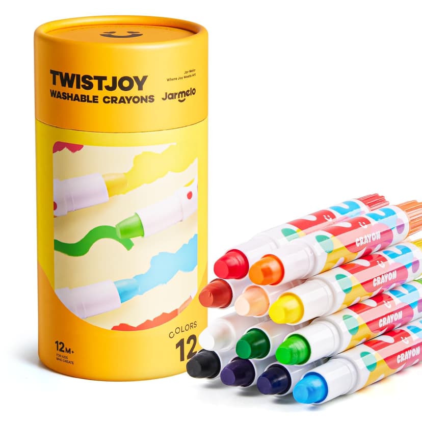 Jar Melo Jumbo Crayons for Toddlers, 12 Colors TwistJoy Washable Crayon | Ultra-Silky, Non-Toxic, Easy to Hold, Safe for Babies, Children's Gift, Back to School