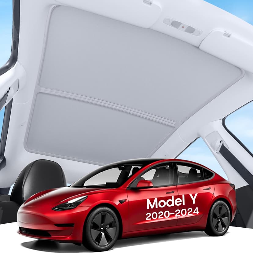 SUMK Upgraded Sunshade Roof for Tesla Model Y 2020-2024, [Graphene Infused Fabric & UPF 50+ & No-Sag] OEM-Fit Precision Heat Insulation Glass Roof Sun Shade for Tesla Model Y Accessories, Gray, 2PCS