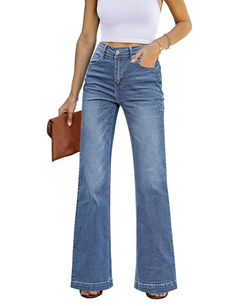 GRAPENT Womens Flare Jeans High Waisted Wide Leg Baggy Jean for Women Stretch Denim Pants