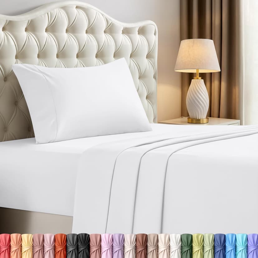 Twin Size Sheet Set – 3 Piece Bed Sheets, Soft and Breathable Microfiber, Includes 1 Fitted Sheet, 1 Flat Sheet and 1 Pillowcase – Oeko Tex (White)
