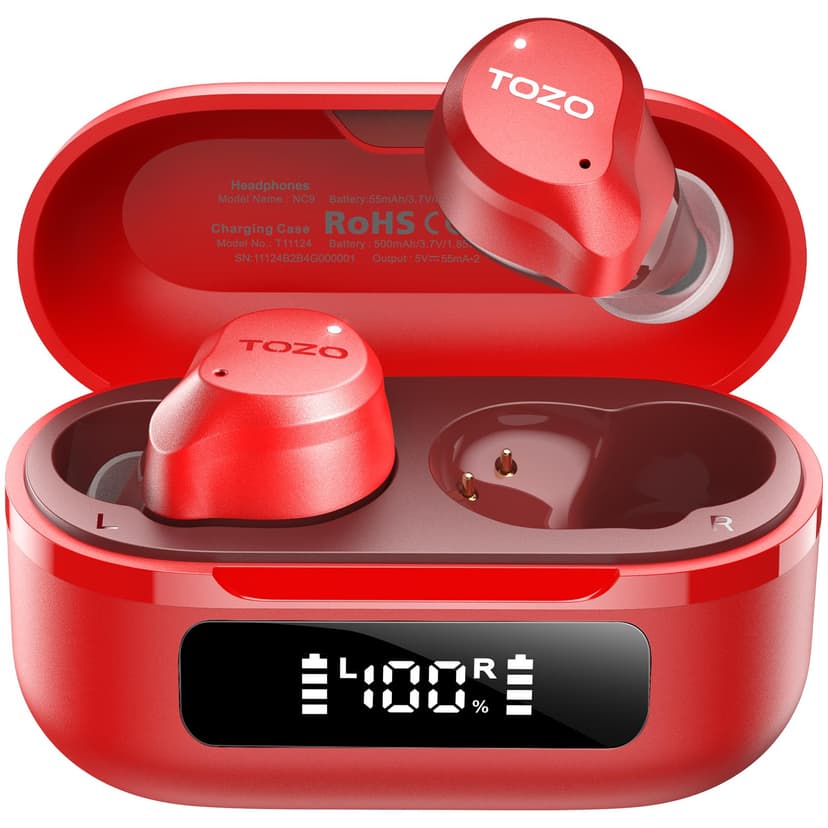 TOZO NC9 Hybrid Active Noise Cancelling Wireless Earbuds, 6 Mics ENC Clear Call, IPX8 Waterproof, in Ear Bluetooth 5.3 Headphones Stereo Bass Ear Buds 60H Playtime with LED Display 32 EQs via APP