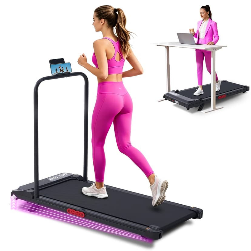 Walking Pad with Handle Bar, Portable Treadmill with Incline for Home Small, Under the Desk Walking Pad Treadmill with Handles, 0.6-7.6MPH Electric Mini Treadmills for Home Exercising, 3.0HP, 350LBS