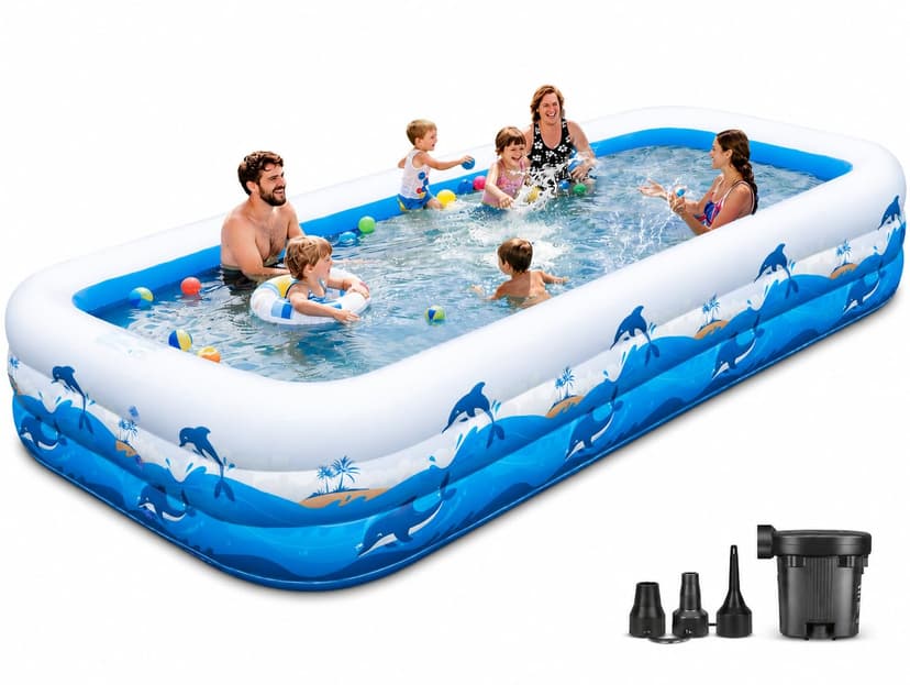Extra Large Family Inflatable Pool, 130" x 72" x 22" Blow Up Pool for Kids & Adults, Thick PVC Kiddie Swimming Pool for Backyard Summer Fun