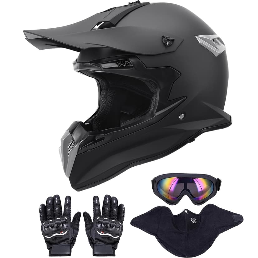 OUMURS Adult Motocross Dirt Bike Helmet with Goggles, Gloves & Mask Dirt Bike ATV Helmet for Unisex-Adult Men Women Adjustable Sun Visor DOT/FMVSS-218 Off-Road Motorcycle Helmet UTV Helmet Downhill