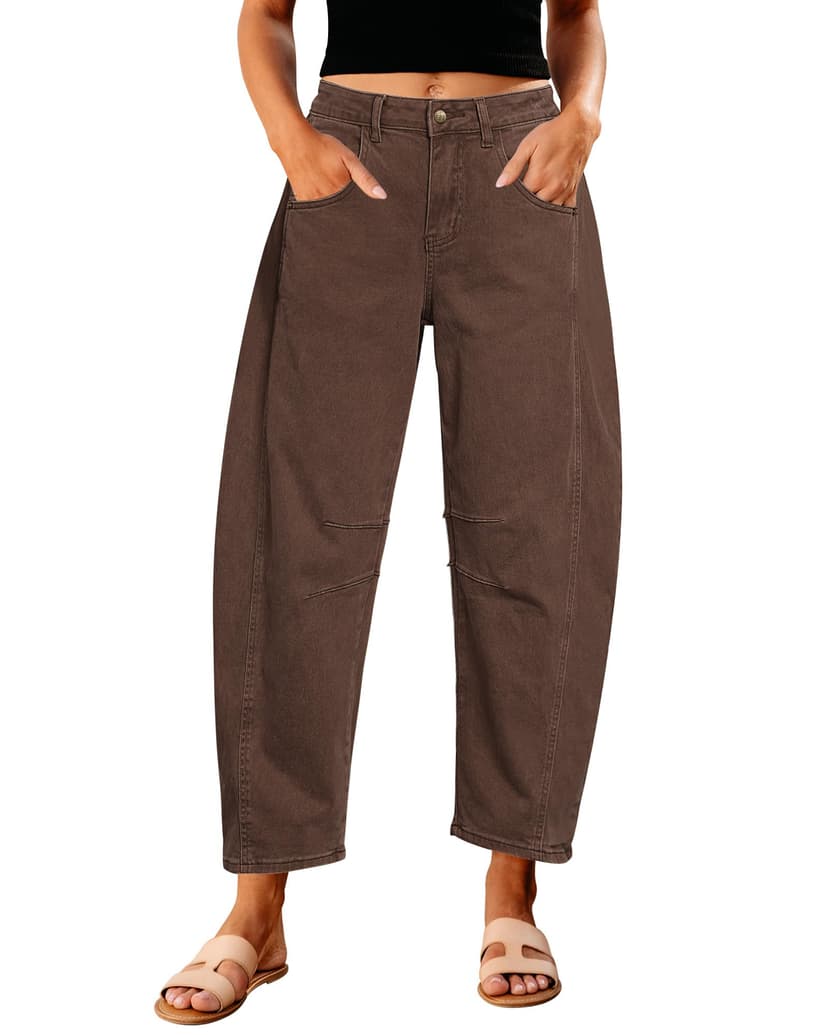 GRAPENT Barrel Jeans for Women High Waist Baggy Cropped Stretch Denim Pants | Barrel Leg Cut, High Rise, 26'' Inseam, Seam Details, Trendy Crop Jeans, Relaxed Fit, For Daily Wear, Dressy Casual Outfit