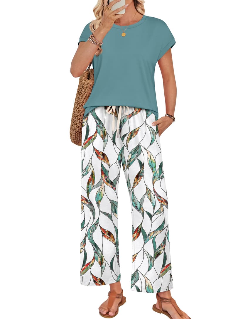 WIHOLL Two Piece Sets for Women Summer Spring Outfits Lounge Sets Beach Vacation Clothes Airport Travel Matching Clothing