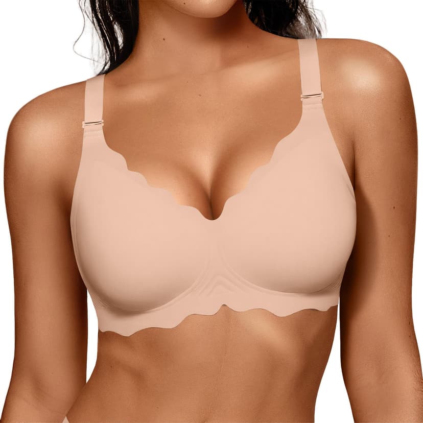 OEAK Women Value Series Jelly Bras Wireless Pushup Convertible Bra | Everyday Essentials,Comfortable Bralettes,No Underwire,Full Coverage,Support Lift,Tshirt,Soft,Seamless,Scalloped