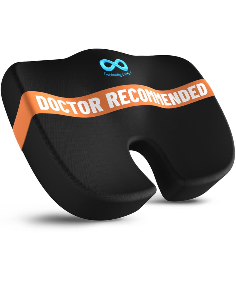 Everlasting Comfort Doctor Recommended Memory Foam Seat Cushion for Office Chairs & Car - Ergonomic Office Desk Accessories - Cushions for Tailbone Pain Relief, Sciatica (Black, Large)