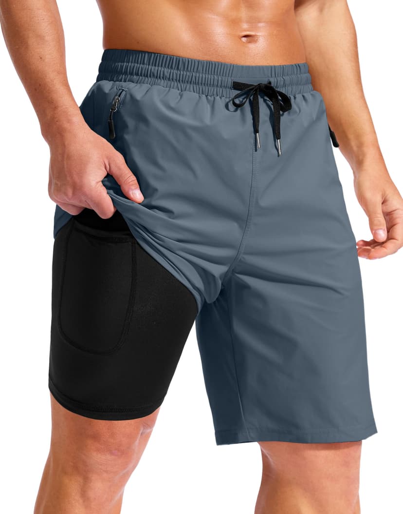 G Gradual Mens Swim Trunks with Compression Liner 7"/9'' Quick Dry Board Shorts Swimsuit Bathing Suit for Men Zipper Pockets