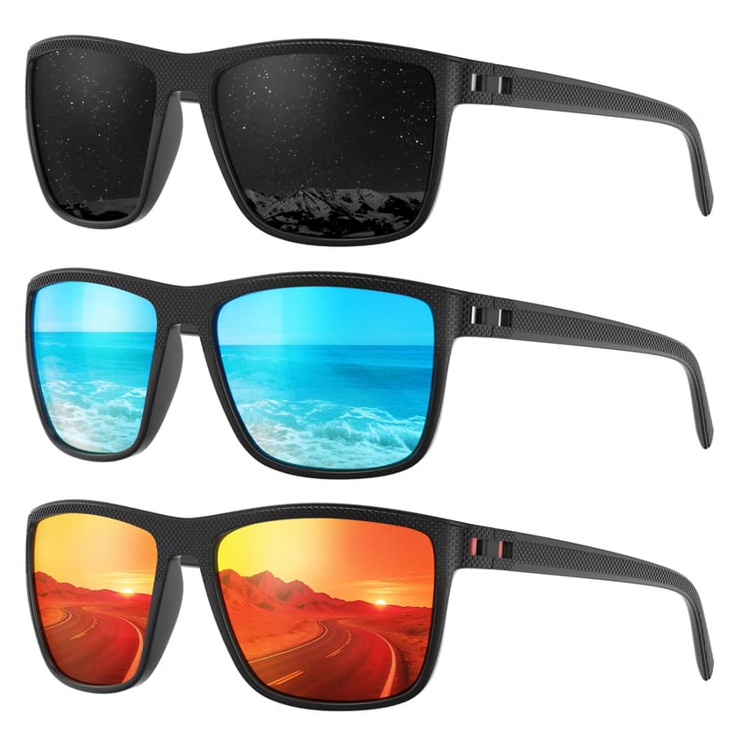 Fanshen Square Polarized Sunglasses for Men, 3 Pack Lightweight UV Protection Sun Glasses for Driving Fishing Golf