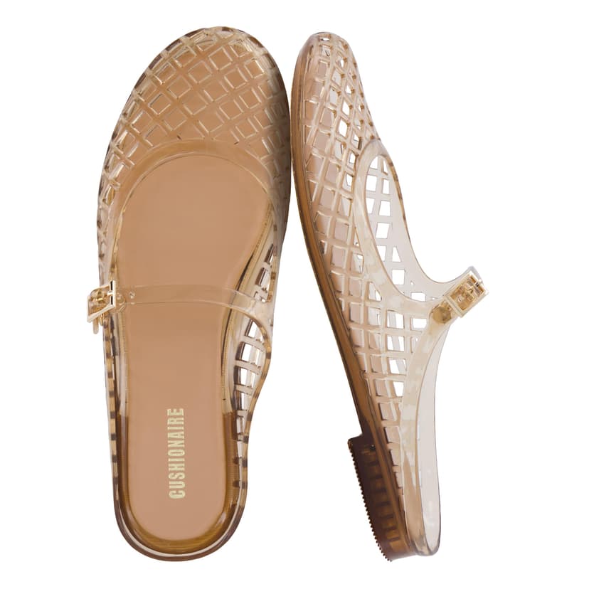 CUSHIONAIRE Java Casual Womens Jelly Flats with Adjustable Strap, Closed Toe Mary Janes Mule Design, Waterproof Jelly Sandals for Women