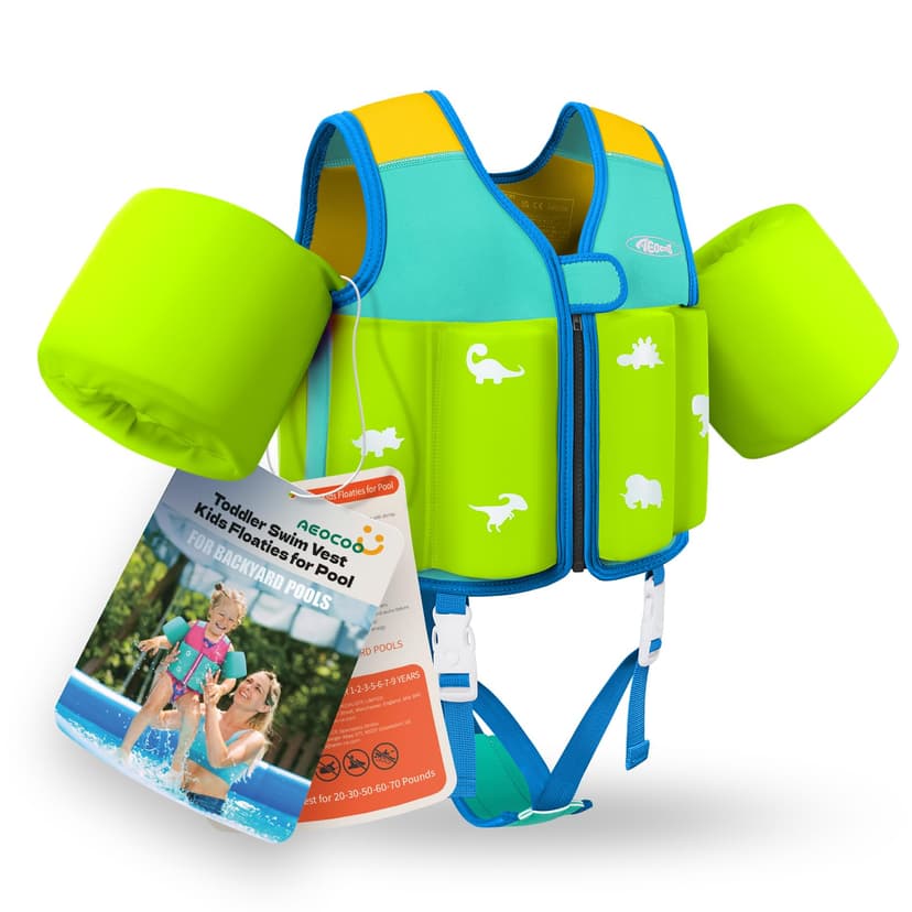 Kids Pool Floaties 1-2-3-5-7-9 Years Old, Toddler Swim Vest 20-30-50-70 Pounds, Comfortable Extended Wear Kids Float Jacket with Crotch Strap, Bright & Colorful Design and Unpadded Sides for Comfort