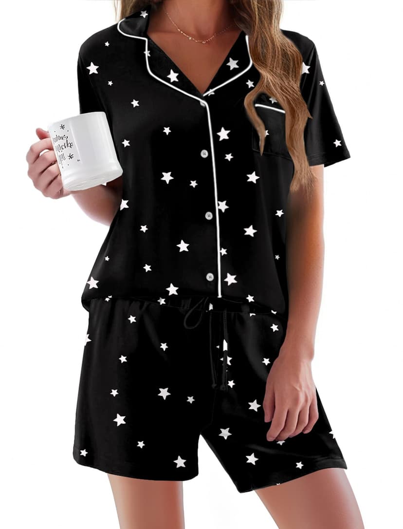 Ekouaer Pajamas Set for Women Short Sleeve Sleepwear Button Down Pjs Soft 2 Piece Lounge Sets XS-XXXL