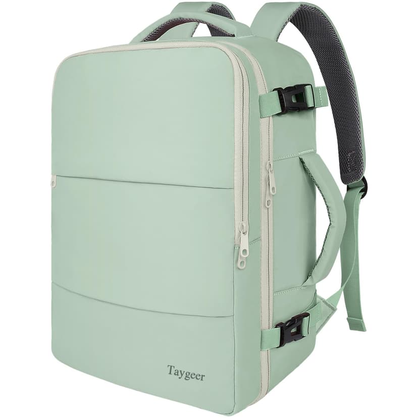Taygeer Carry On Backpack, 35L Travel Backpack for Women Airline Approved | Cute Underseat Personal Item Travel Bag with Shoe Compartment, Casual Daypack Gifts for Friend Weekend, Green Beige