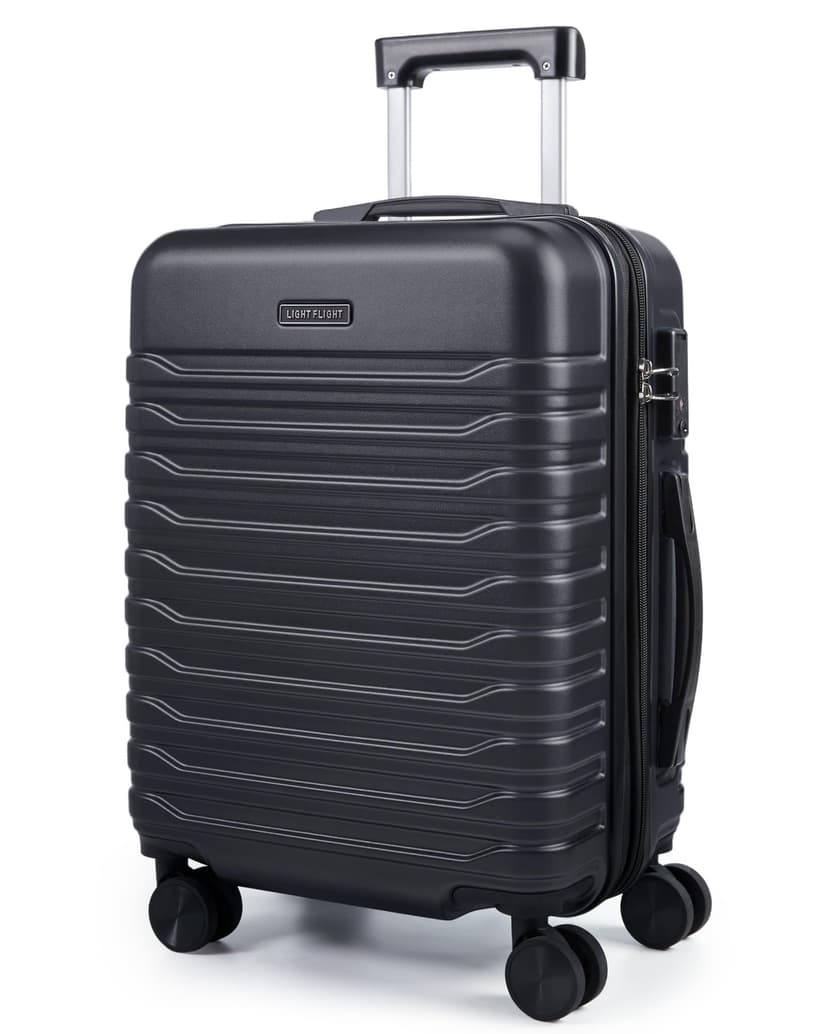 LIGHT FLIGHT Expandable Carry On Luggage 22x14x9 Airline Approved with Double Spinner Wheels, 20 Inch Lightweight Hard Shell Rolling Suitcases with TSA Lock, Black