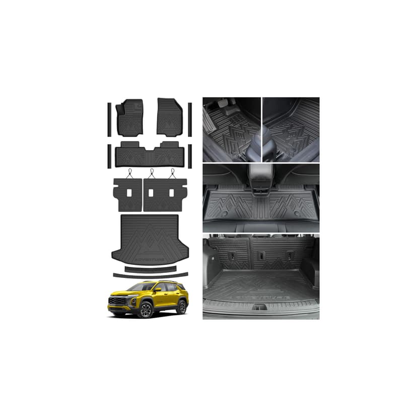 KUST Floor Mats for 2025 2026 2027 Chevy Equinox & GMC Terrain (Gas Only) | All Weather Car Mats Accessories, Rear Trunk Mat, Backrest Mats, Door Sill Protectors, TPE Rubber, Raised Edge, Set of 12pcs