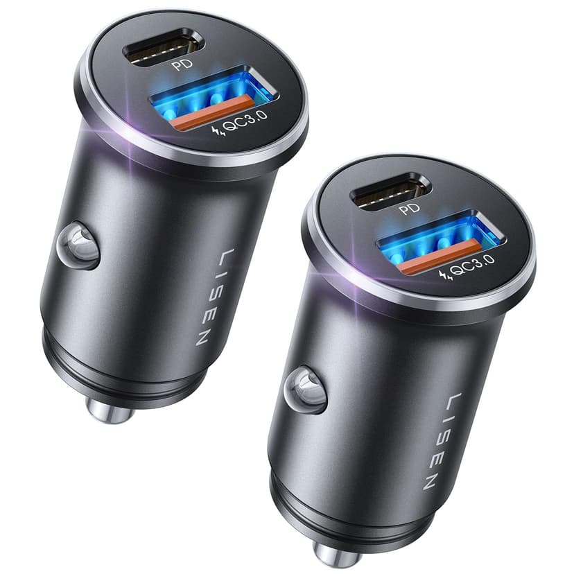 LISEN Car Charger USB C, 69W Cigarette Lighter USB Charger Adapter, Car Accessories Gifts for Men, Mini USBC Cars Fast Charging Adapter USBC Type C 12V Plug Outlet, for iPhone 17 Pro Max 16 15 14 13