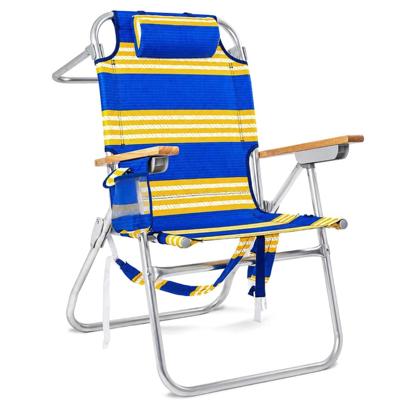 Backpack Beach Chair for Adults Capacity 300 LBS high 5 Position | with Pouch Straps Folding Lightweight Reclining Aluminum Wide Lay Flat Single
