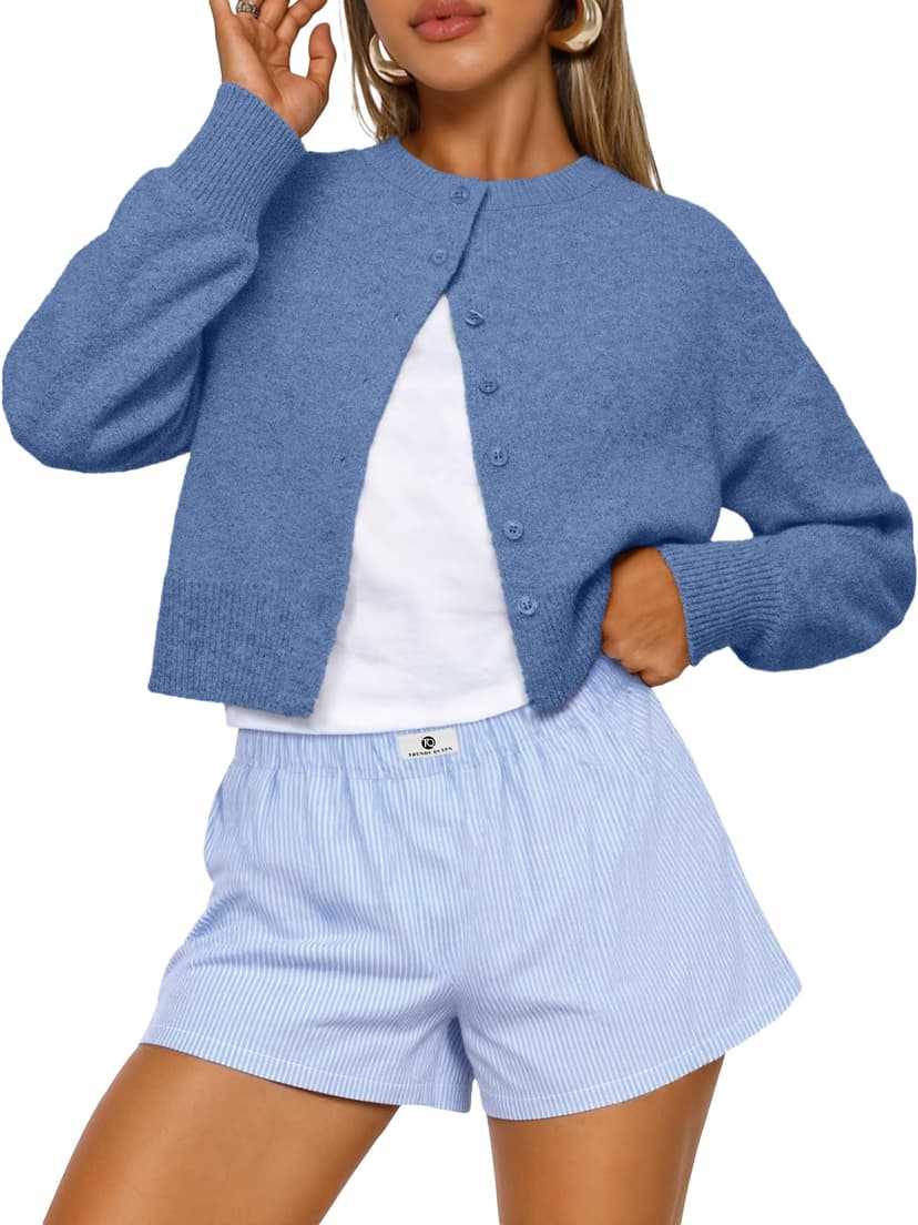 Trendy Queen Cropped Cardigan Sweaters for Women Fall Fashion Clothes 2026 | Lightweight Knit Button-Down, Versatile Layering Piece for Fall, Spring & Office Wear