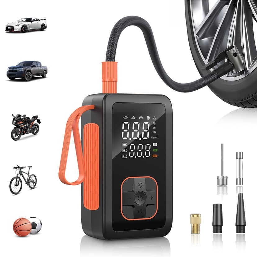 Hafuloky Tire Inflator Portable Air Compressor, 150PSI Cordless Air Pump with Cigarette Lighter Plug, Air Compressor for Car, Motorcycle, Bicycle and Balls(Black)