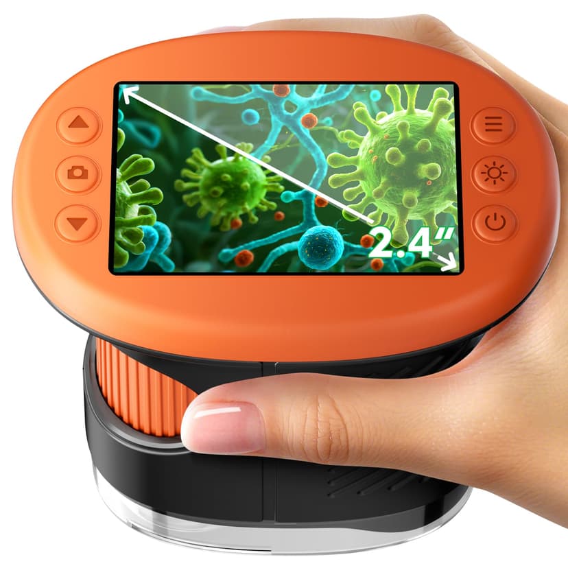 Odatay 4K 1000X Digital Microscope for Kids with Long Distance Viewing & 2.4" Screen, Portable Handheld Edu Toys for Kids Age 3-12 Exploring Bugs Plants at Home Classroom & Outdoor Travel, Orange