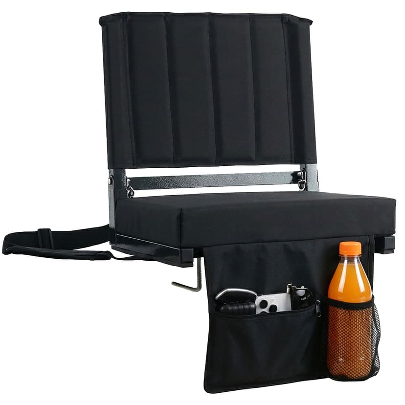 Stadium Seats with Back Support Bleacher Chairs with Back and Cushion | Thick Padded Bleacher Seats, Two Hooks & Rubber Strips, Includes Shoulder Strap & Carry Handle, Storage Pockets