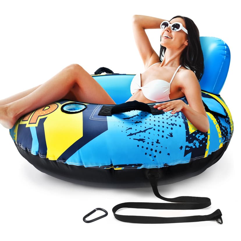 SULDUO 53" Heavy Duty River Tube With Premium Canvas Cover, Inflatable Water Tubes for Floating, Tubing Floats for Pool Lake, Rafts With 2 Cup Holders, 2 Grip Handles for Adults