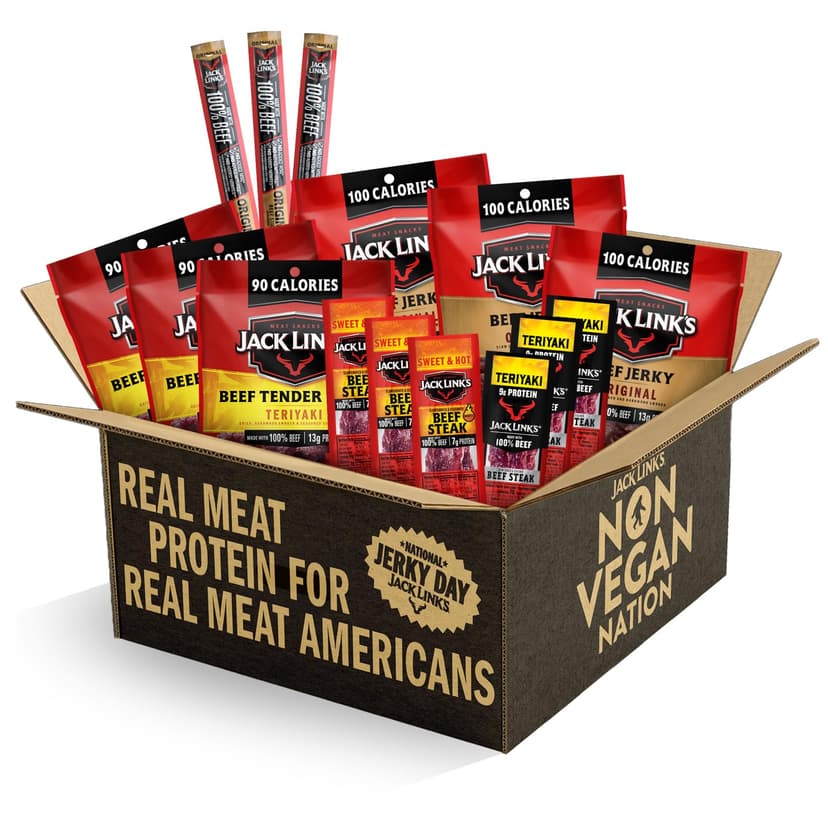 Jack Link's Beef Jerky Variety Pack Gift Basket - 15 Pack - Assorted Jerky, Steaks, and Meat Sticks - Ready to Eat Protein Snacks - Made with 100% Real Beef