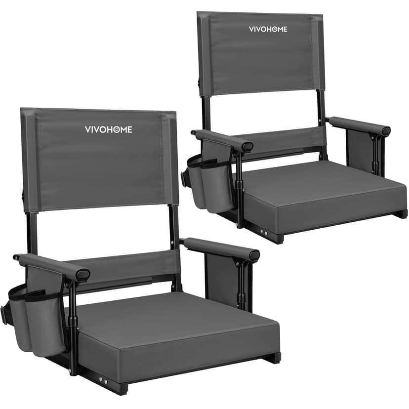 VIVOHOME Adjustable High Back Stadium Seats with Back Support and Cushion | 2 Pack, Foldable, Easy To Carry, Adjustable Length Shoulder Strap, Two Cup Holders, Armrest, Anti-slip Bottom