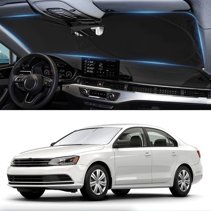 Windshield Sunshade for 2011-2017 2018 Volkswagen VW Jetta Sun Visor Shield | Custom Fit Jetta Accessories Front Window Protector Windshield Cover 210T Silver Coating Blocks UV