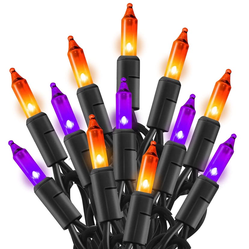 TW SHINE Purple and Orange Halloween Lights, 20FT 100 Count Incandescent Mini String Lights, Waterproof Halloween Decorations for Outdoor Indoor Patio Home Party Garden Yard Decor