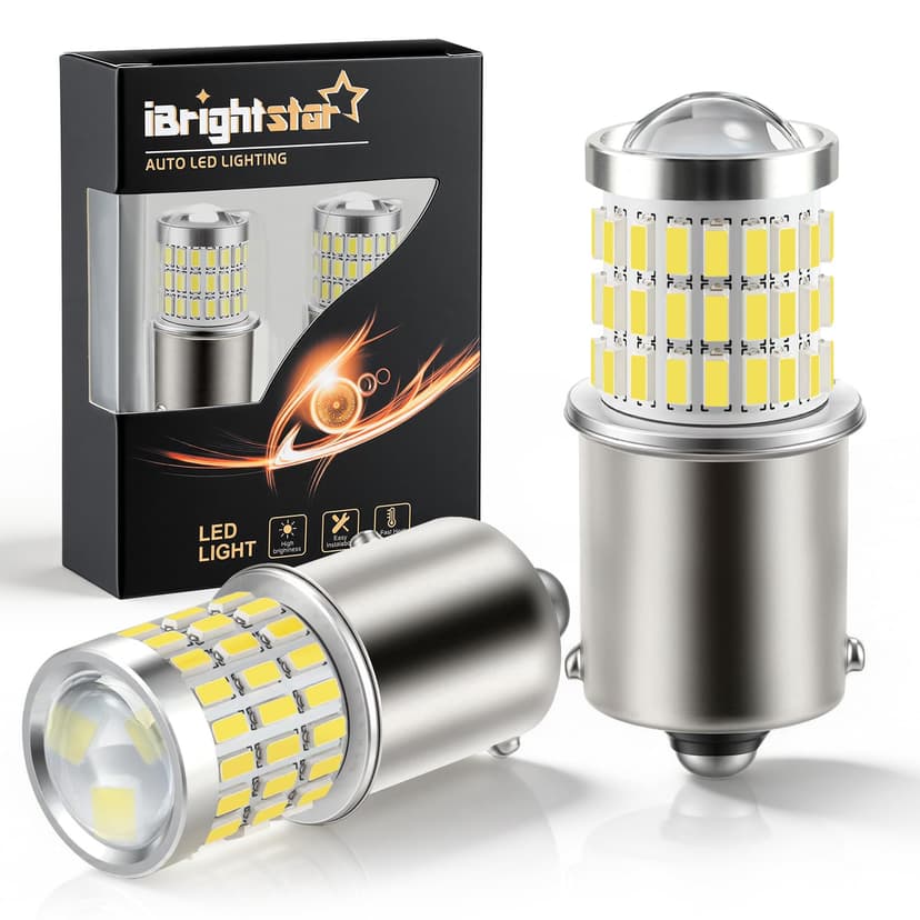 iBrightstar 1156 LED Bulb White, BA15S 1141 Camper Rv LED Lights Bulbs Super Bright for Back Up Reverse Lights Brake Tail Lights Turn Signal Lights, 2 Pack