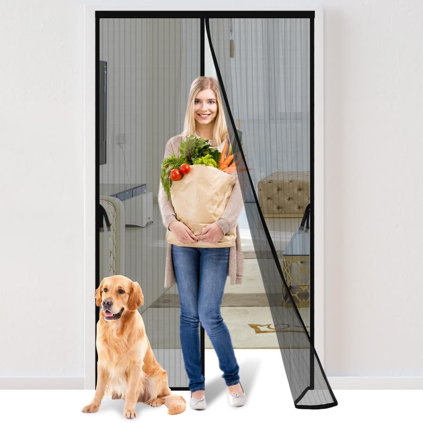Iduontis Magnetic Screen Door - Fits Door Opening 36 x 82 in, Actual Screen Size 38"x83", Hands Free Mesh Partition,Heavy Duty Curtain Keeps Bugs Out, Frame Hook & Loop, Pet and Kid Friendly