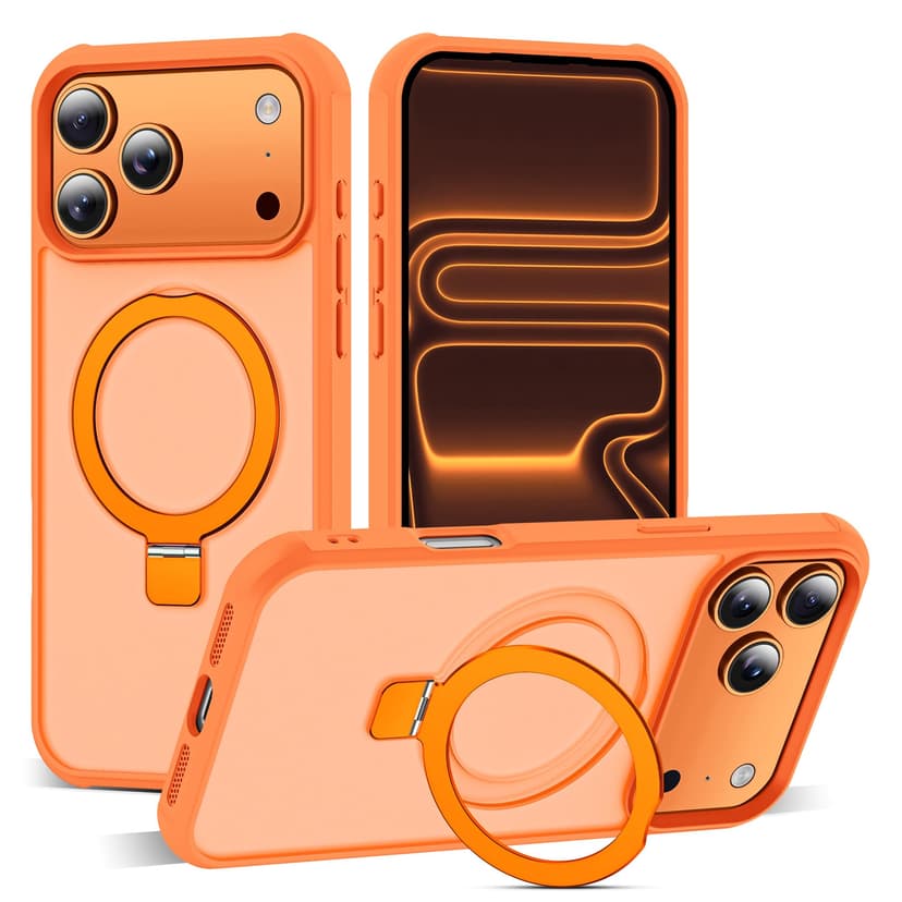 SKYLMW Compatible with iPhone 17 Pro Max Case with Invisible Magnetic O-Ring Stand Military-Grade Translucent Case for iPhone 17 ProMax 6.9" [Compatible with Mag-Safe][Great Grip Feeling],Orange