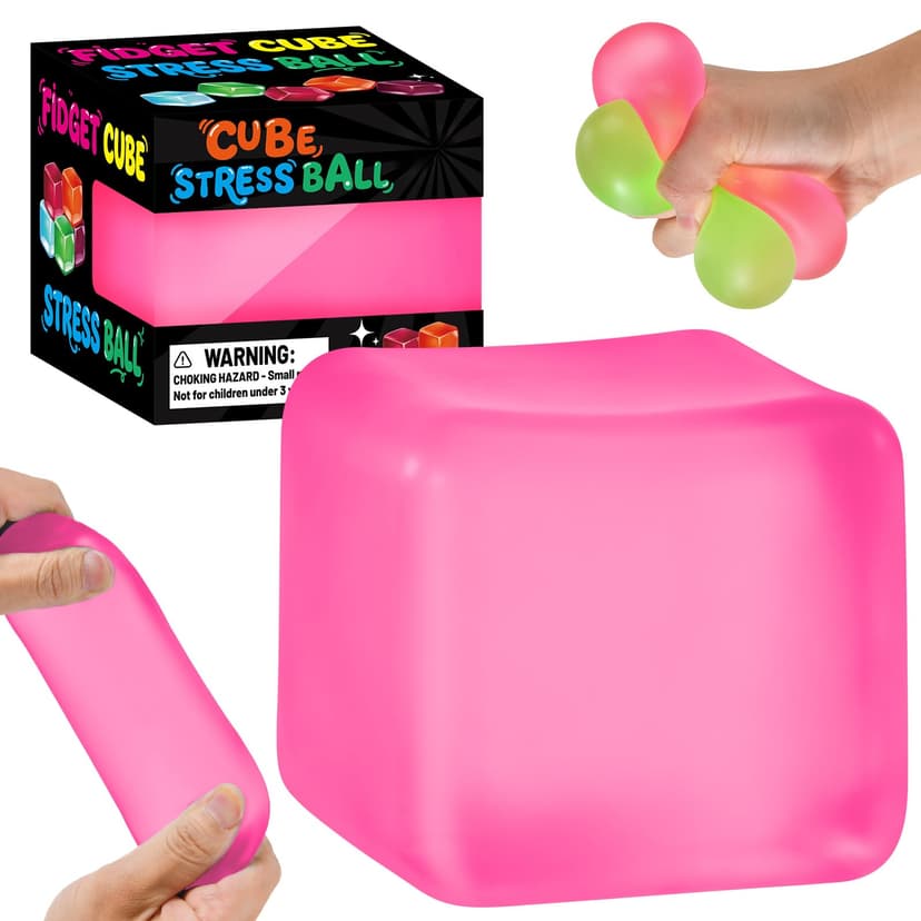 Stress Cube Squishy Fidget Toys, Slow Rising Cube Sensory Stress Balls for Adults Squeeze Toy for Classroom Prizes Party Favors (Pink)