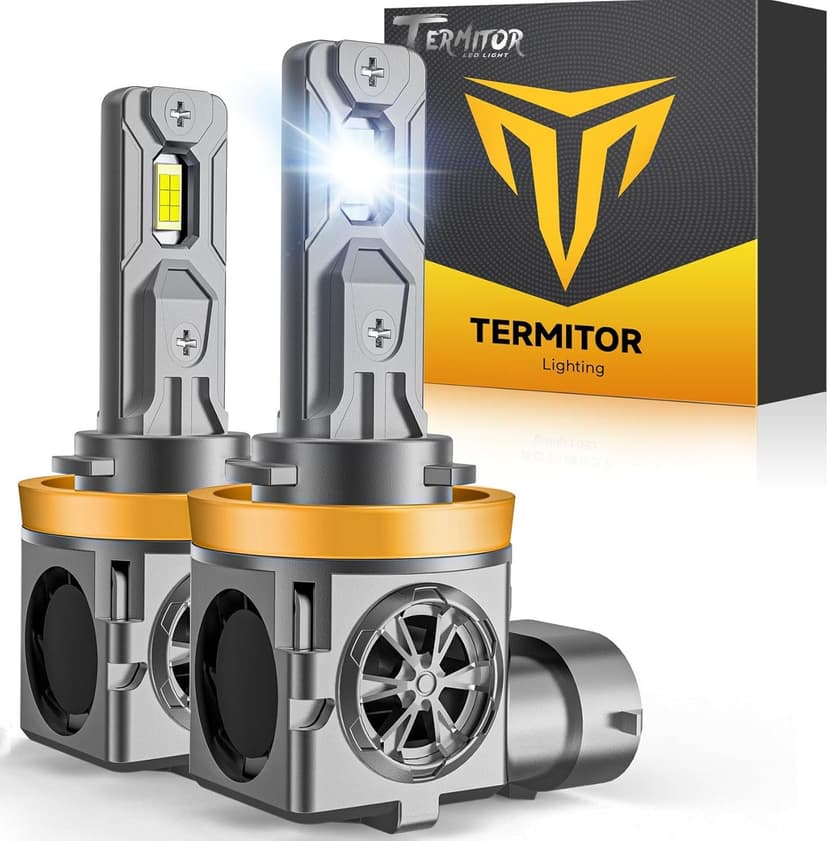 Termitor Latest H11/H9 Bulbs, 80,000LM Brightness 6500K Cool White, Real 1:1 Size Halogen Replacement, 85000+ Hours Lifespan, CANBUS Ready, Plug and Play, High/Low Beam H8/H16 Fog Lights, Pack of 2