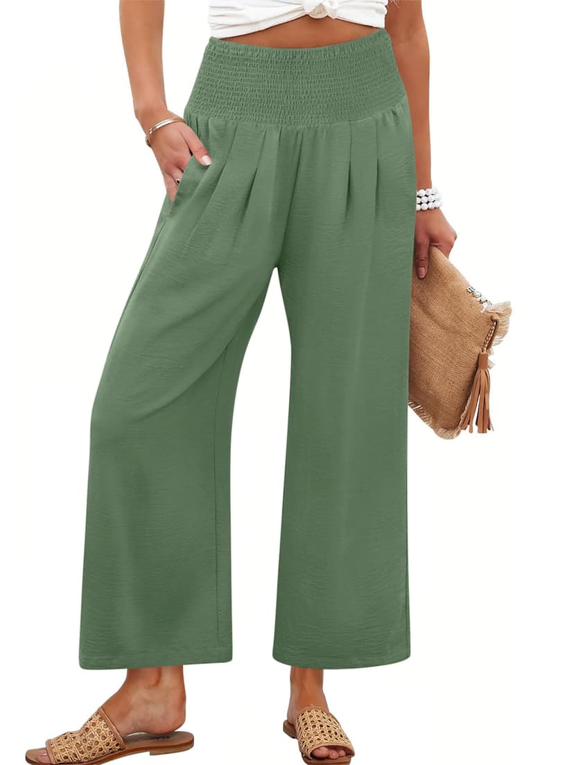 ANRABESS Womens Wide Leg Palazzo Pants with Pockets | Lightweight Breathable High Waisted Pants, Beach Vacation Flowy, Lounge & Casual Summer Trousers